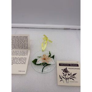 Peggy Karr Signed Fused Glass Ornament Wildflower Design in Gift Box